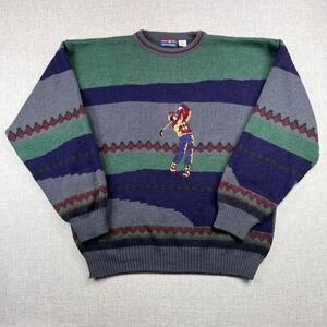VTG 90s Buckingham Golfer Knit Sweater Men XXL Green Striped Embroidered Prep